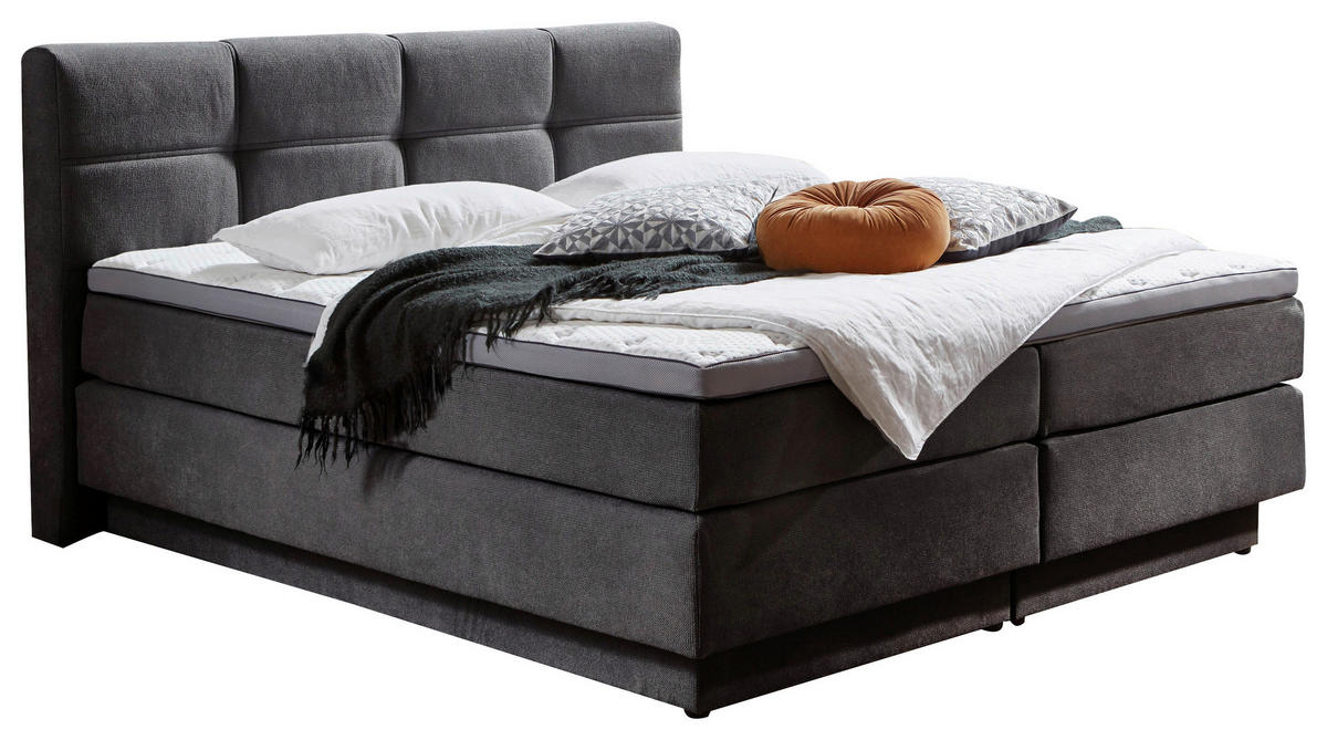 BOXSPRINGBETT 180/200 cm  in Grau  - Schwarz/Grau, Konventionell, Kunststoff/Textil (180/200cm) - Carryhome