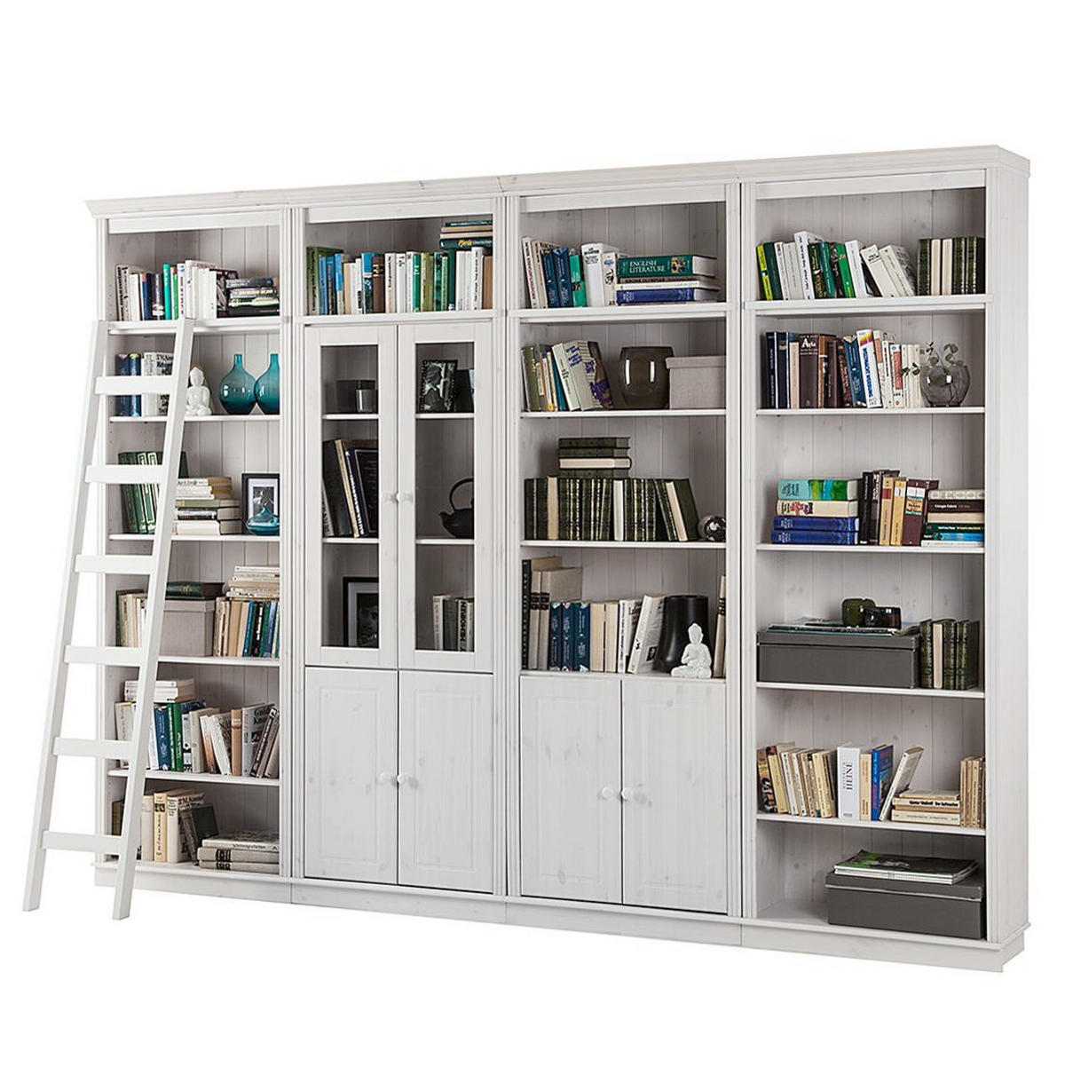 WOHNWAND 4-teilig  in Weiß, Kieferfarben  296/223/34 cm  - Weiß/Kieferfarben, Design, Glas/Holz (296/223/34cm) - Livetastic