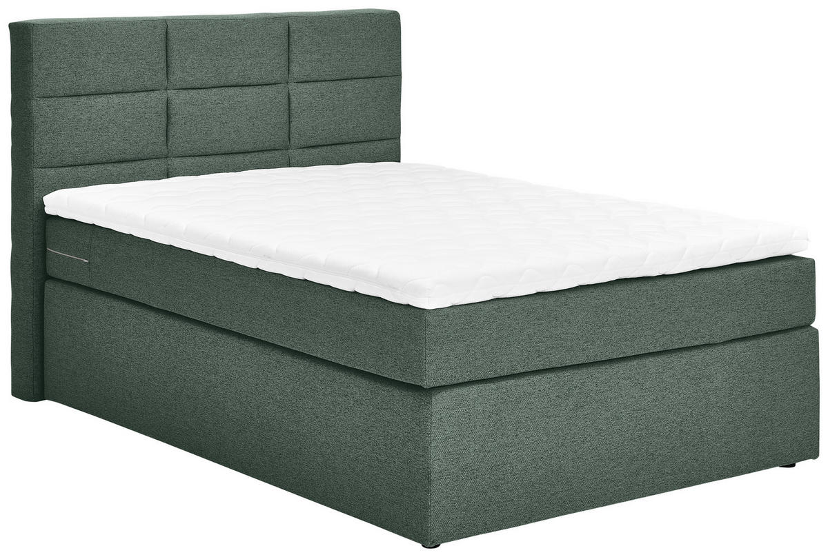 BOXSPRINGBETT 140/200 cm  in Dunkelgrün  - Dunkelgrün/Schwarz, KONVENTIONELL, Textil (140/200cm) - Carryhome