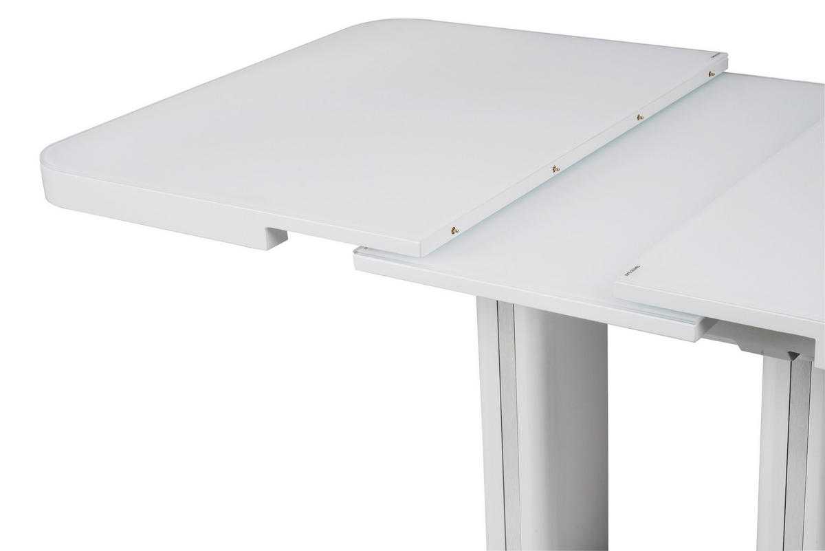 ESSTISCH in Metall, Glas, Holzwerkstoff 120-160/80/76 cm  - Weiss/Edelstahlfarben, Design, Glas/Holzwerkstoff (120-160/80/76cm) - Hom`in