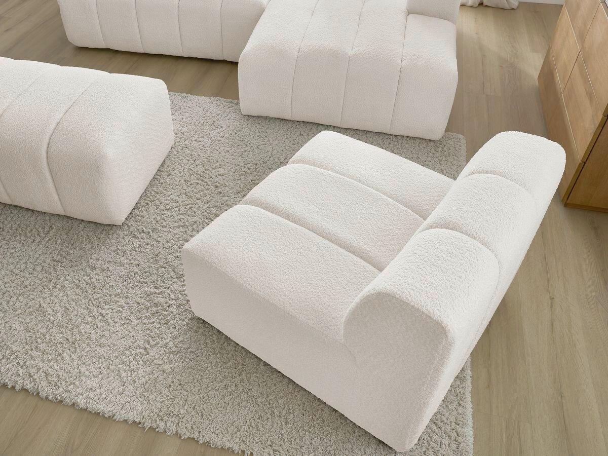 ECKSOFA Ottomane rechts  ANNECY Weiß Bouclé  - Schwarz/Weiß, MODERN, Kunststoff/Textil (262/170cm)
