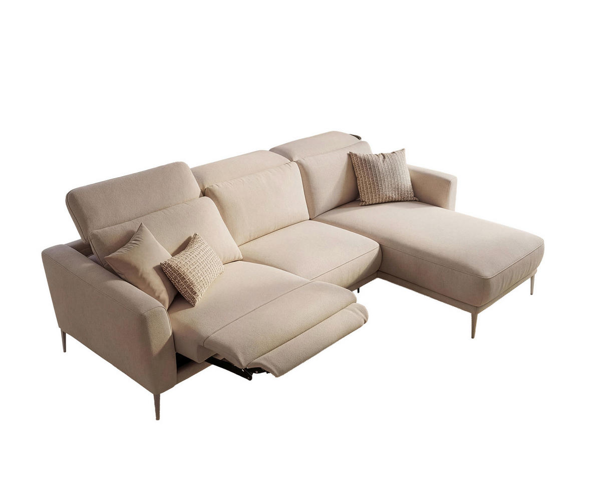 ECKSOFA Creme Flachgewebe  - Beige/Creme, Design, Textil/Metall (280/177cm) - Johann Jakob