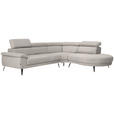 ECKSOFA in Velours Sandfarben  - Sandfarben/Schwarz, Design, Textil/Metall (299/264cm) - Novel