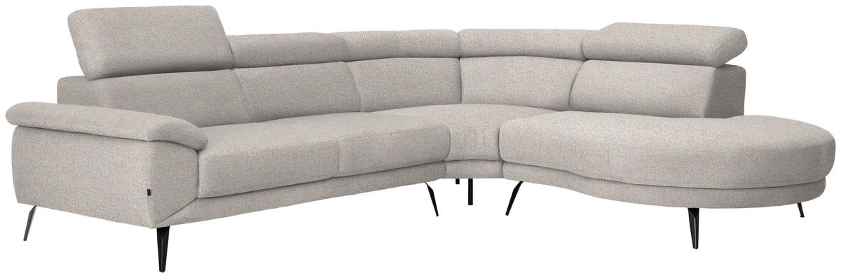 ECKSOFA Sandfarben Velours  - Sandfarben/Schwarz, Design, Textil/Metall (299/264cm) - Novel