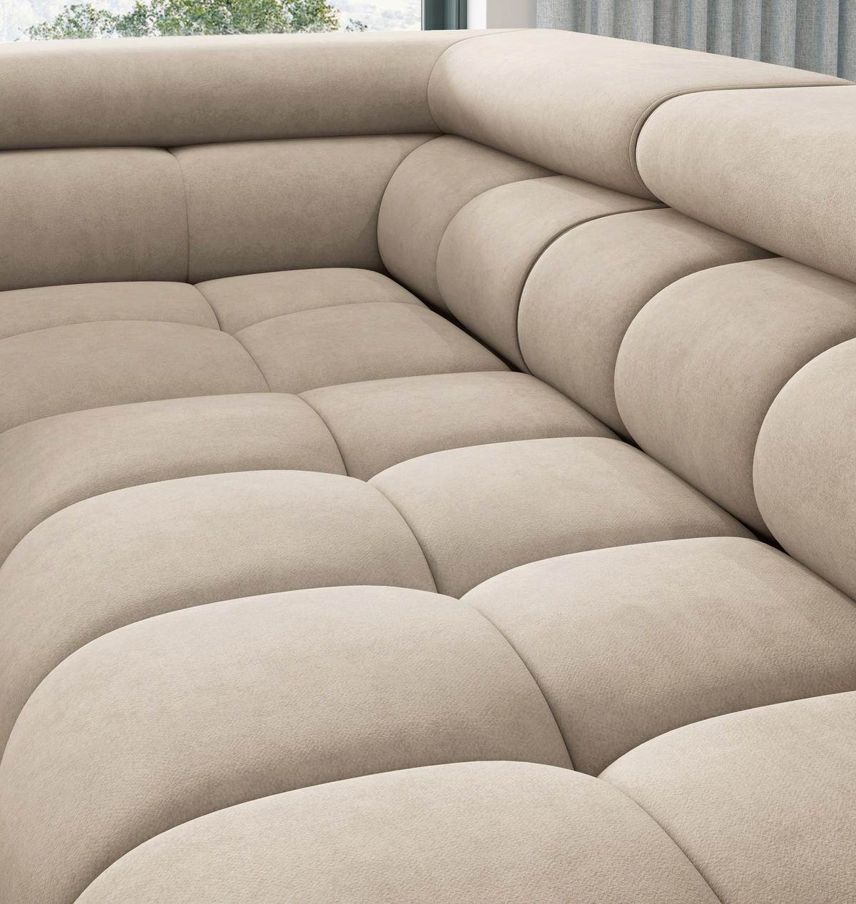 ECKSOFA FERUCCE in Chenille Beige  200/276 cm  - Beige/Schwarz, Design, Textil/Metall (200/276cm) - MID.YOU