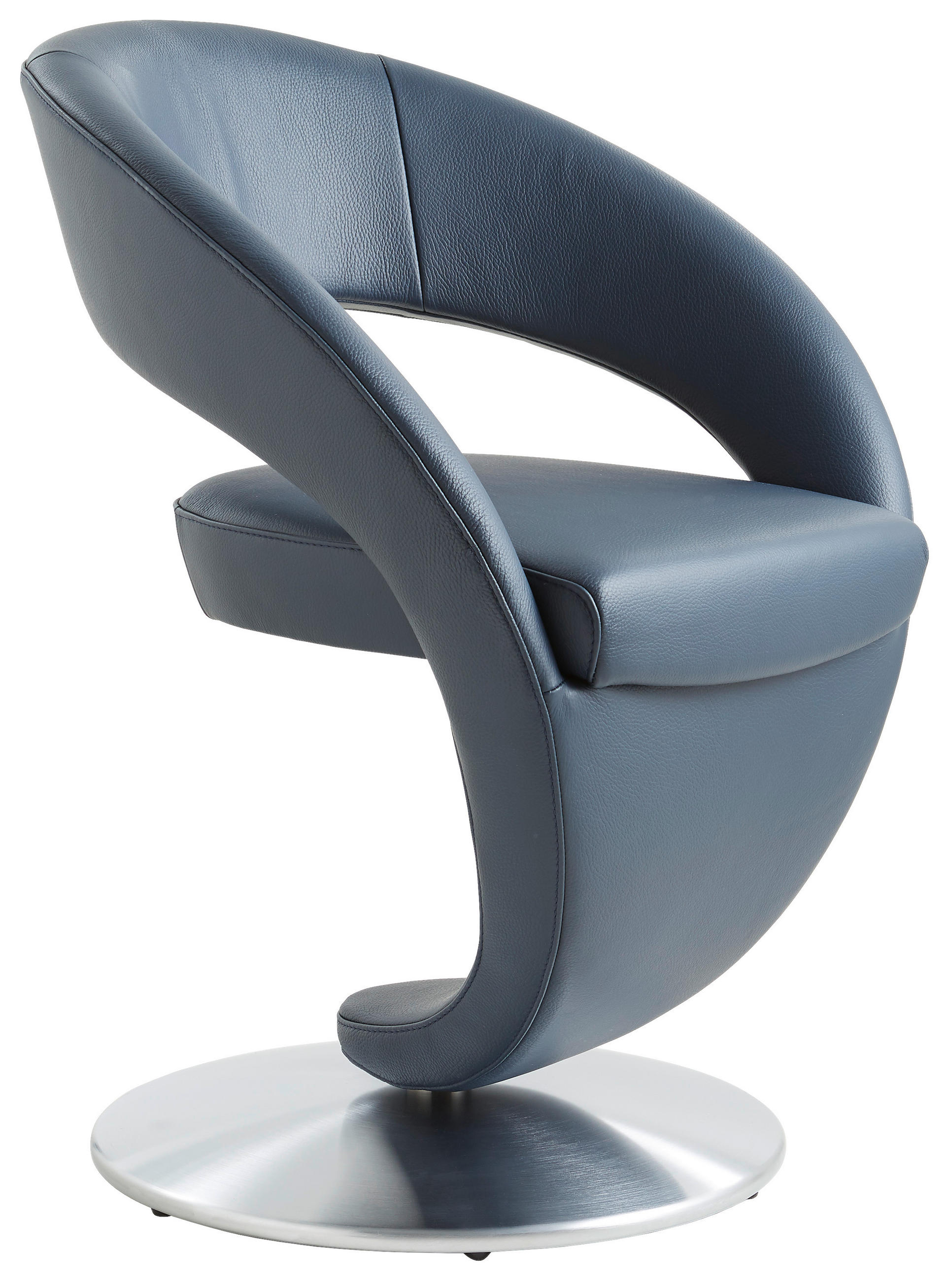 STUHL  in Stahl Echtleder pigmentiert  - Edelstahlfarben/Dunkelblau, Design, Leder/Metall (62/86/61cm) - Moderano