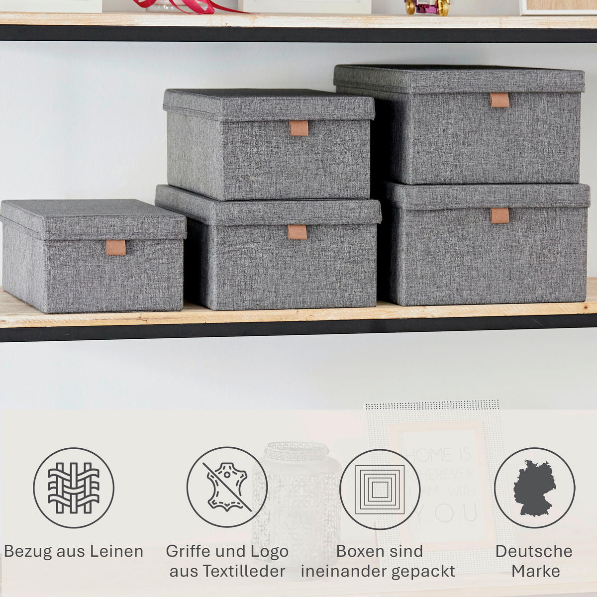 AUFBEWAHRUNGSBOXEN-SET Premium  - Grau, Basics, Textil - Store It