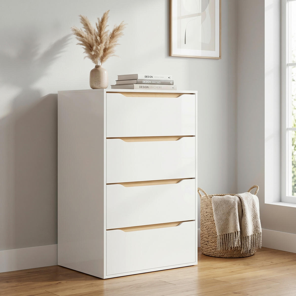 KOMMODE Malira, , 4 Schublade(n)  - Honigeiche/Weiß, Design, Holzwerkstoff (65/102/48cm) - MID.YOU