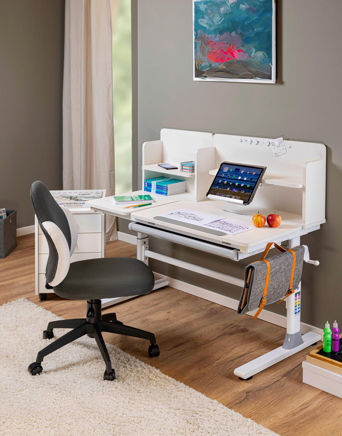 JUGENDSCHREIBTISCH 120/60/96-116 cm  in Weiss  - Weiss/Grau, Modern, Holzwerkstoff/Metall (120/60/96-116cm) - MID.YOU
