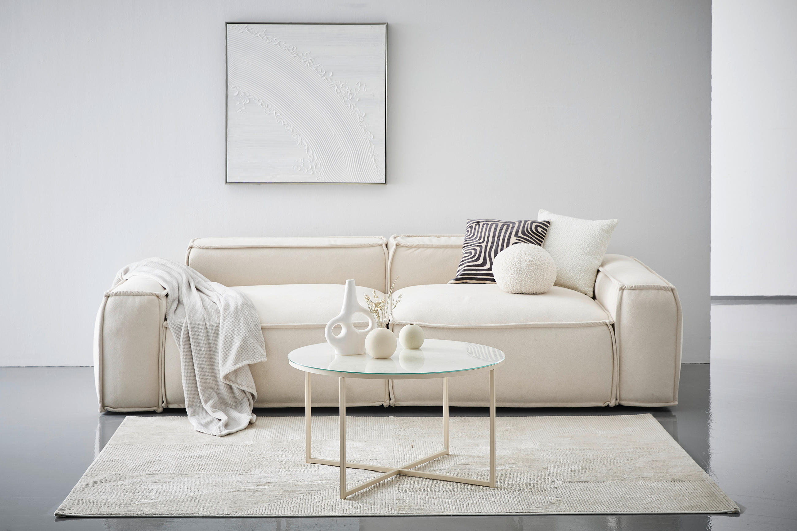 COUCHTISCH Kristallglas 80/80/45 cm rund Creme  - Creme, Design, Glas/Metall (80/80/45cm) - Livetastic