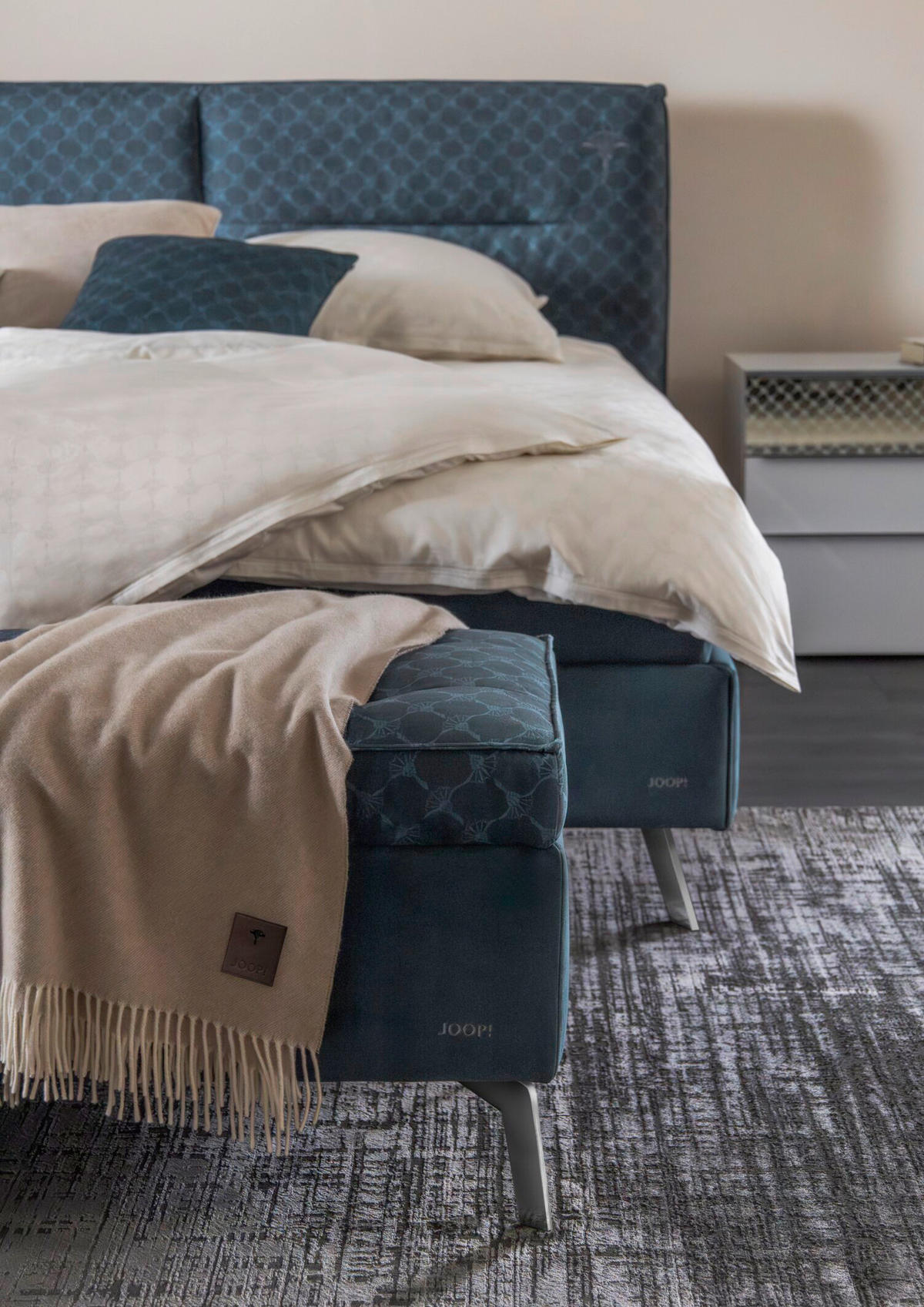 POLSTERBETT SELECT 180/200 cm  in Graublau  - Graublau/Alufarben, Design, Textil/Metall (180/200cm) - Joop!