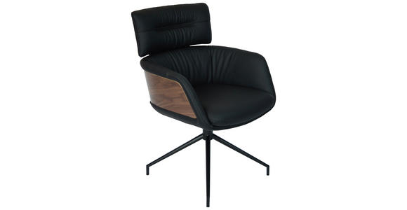 ARMLEHNSTUHL  in Eisen Echtleder pigmentiert  - Walnussfarben/Schwarz, Design, Leder/Holz (62/92/66cm) - Dieter Knoll