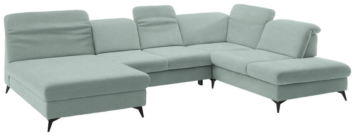 WOHNLANDSCHAFT  in Chenille Mintgrün  - Schwarz/Mintgrün, Design, Textil/Metall (198/369/255cm) - Beldomo Style