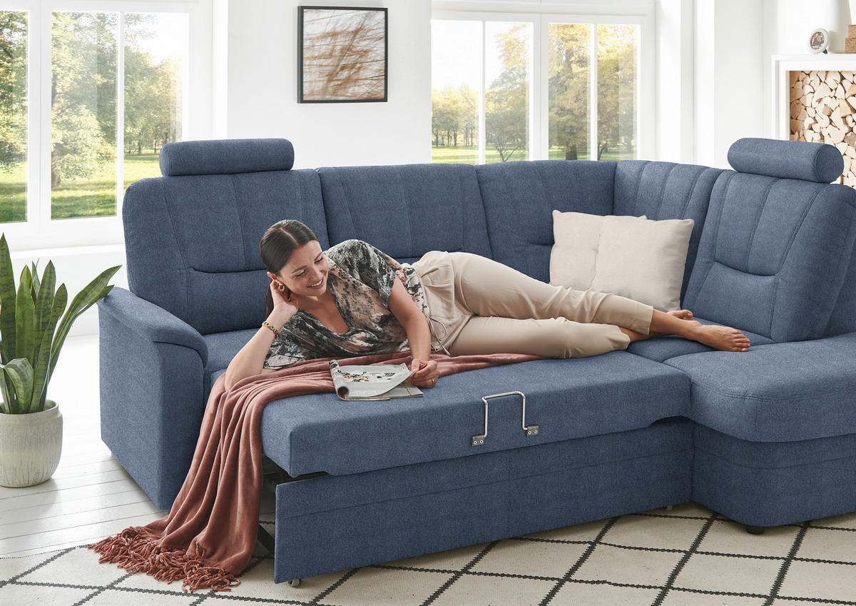 ECKSOFA Chenille Blau  - Blau/Schwarz, Konventionell, Kunststoff/Textil (235/185cm) - Beldomo Comfort