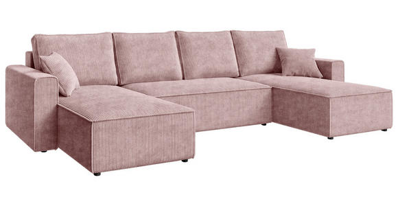 WOHNLANDSCHAFT Altrosa Cord  - Schwarz/Altrosa, KONVENTIONELL, Kunststoff/Textil (140/305/140cm) - Carryhome