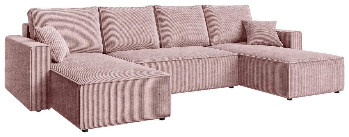 WOHNLANDSCHAFT Altrosa Cord  - Schwarz/Altrosa, KONVENTIONELL, Kunststoff/Textil (140/305/140cm) - Carryhome