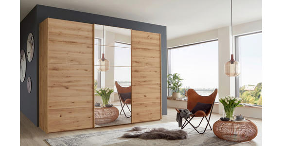 SCHWEBETÜRENSCHRANK 300/236/67 cm 3-türig Eiche Bianco - Eiche Bianco, Natur, Glas/Holz (300/236/67cm) - Linea Natura