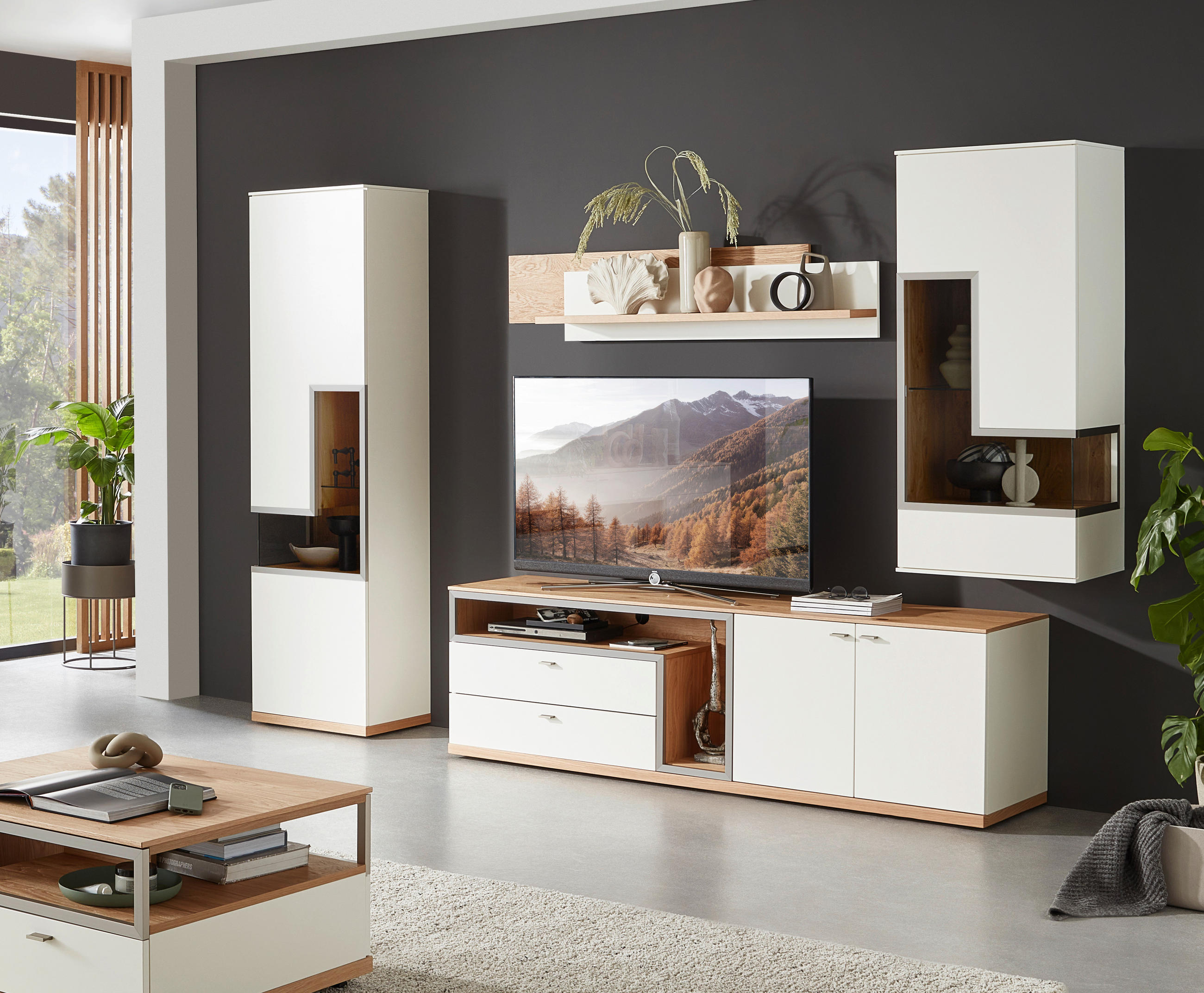 Thumbnail - Dieter Knoll Lowboard, Weiß, Eiche, Metall, Balkeneiche, furniert, 1 Fächer, 2 Schublade(n) Schubladen, 210.3x64.7x52 cm...