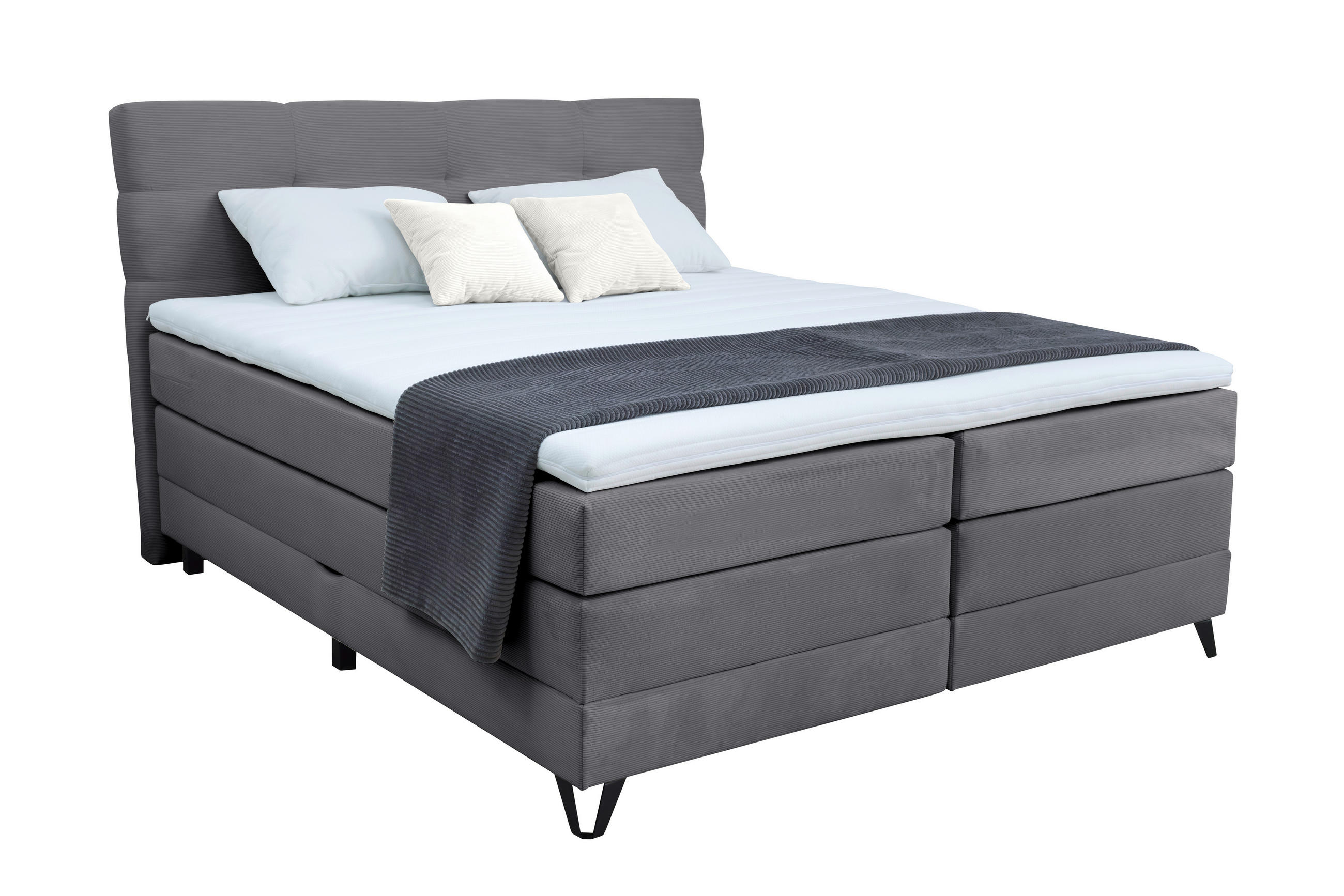 BOXSPRINGBETT 160/200 cm,  in Dunkelgrau, Bettkasten, Topper, Matratzen, H4 = sehr fest  - Dunkelgrau/Schwarz, KONVENTIONELL, Textil/Metall (160/200cm) - Boxxx
