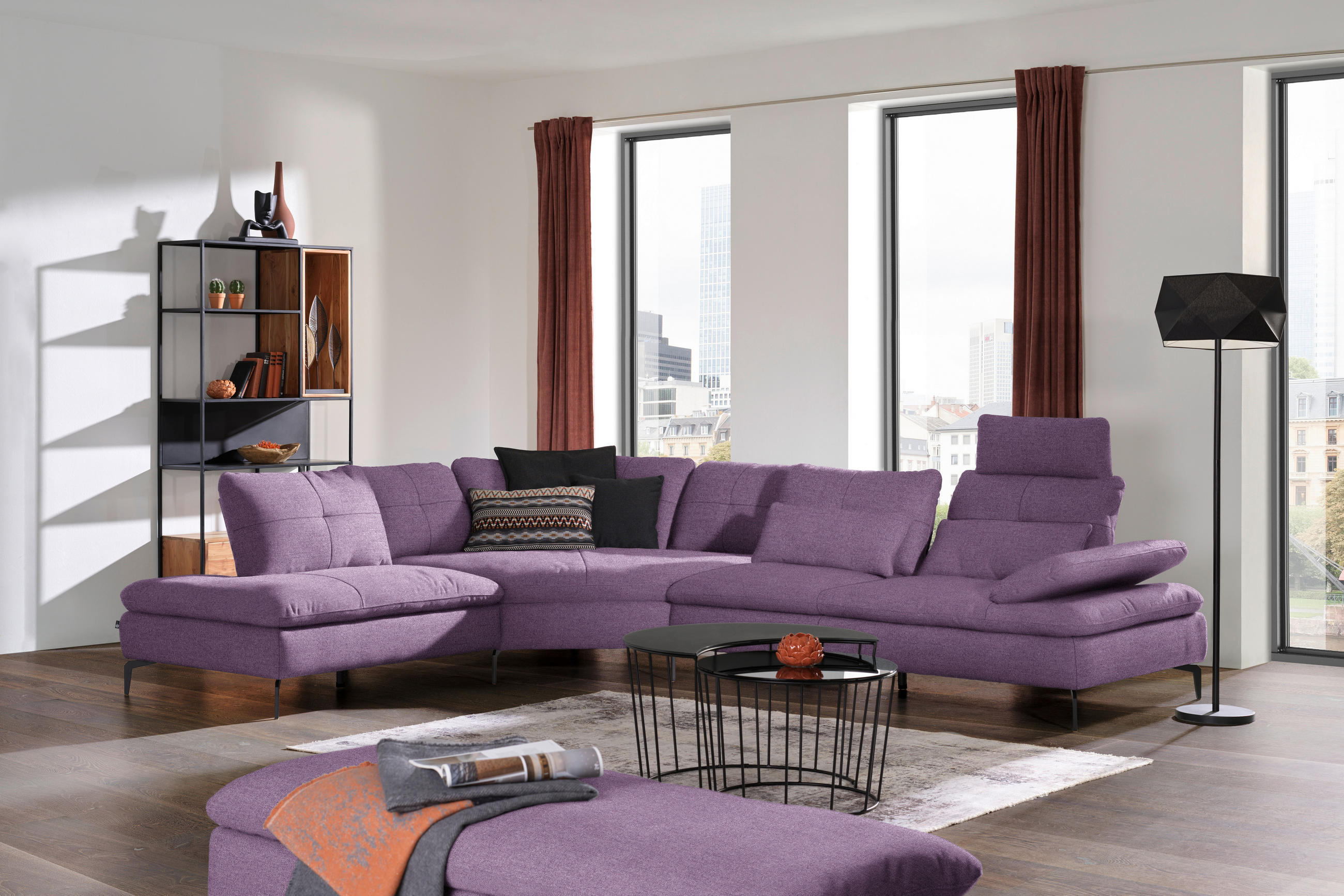 ECKSOFA in Flachgewebe Lila  - Lila/Schwarz, Design, Textil/Metall (271/344cm) - Chilliano