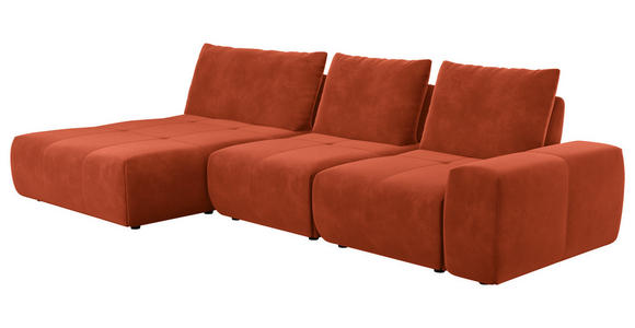 ECKSOFA in Velours Terracotta  - Terracotta/Schwarz, Design, Kunststoff/Textil (174/342cm) - Xora