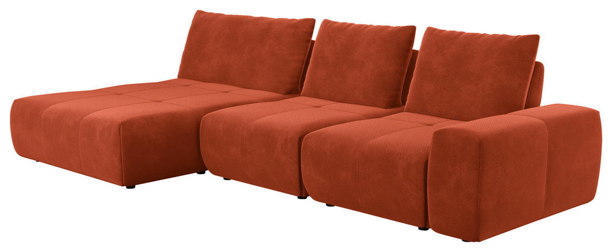 ECKSOFA in Velours Terracotta  174/347 cm  - Terracotta/Schwarz, Design, Kunststoff/Textil (174/347cm) - Xora
