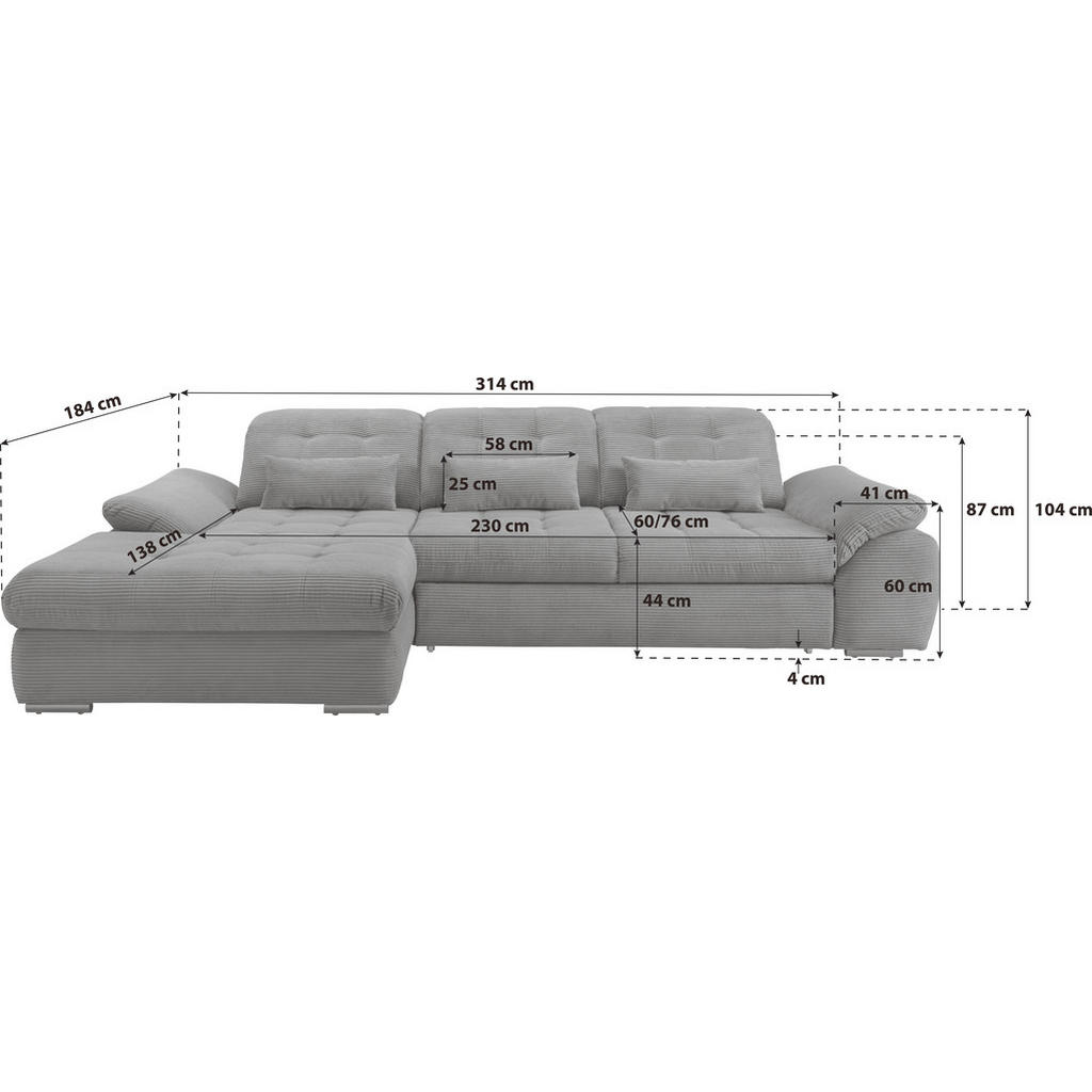 Thumbnail - Livetastic Ecksofa, Graubraun, Textil, Uni, 4-Sitzer, Füllung: Schaumstoff, L-Form, 314x184 cm, Liegefunktion, seitenver...