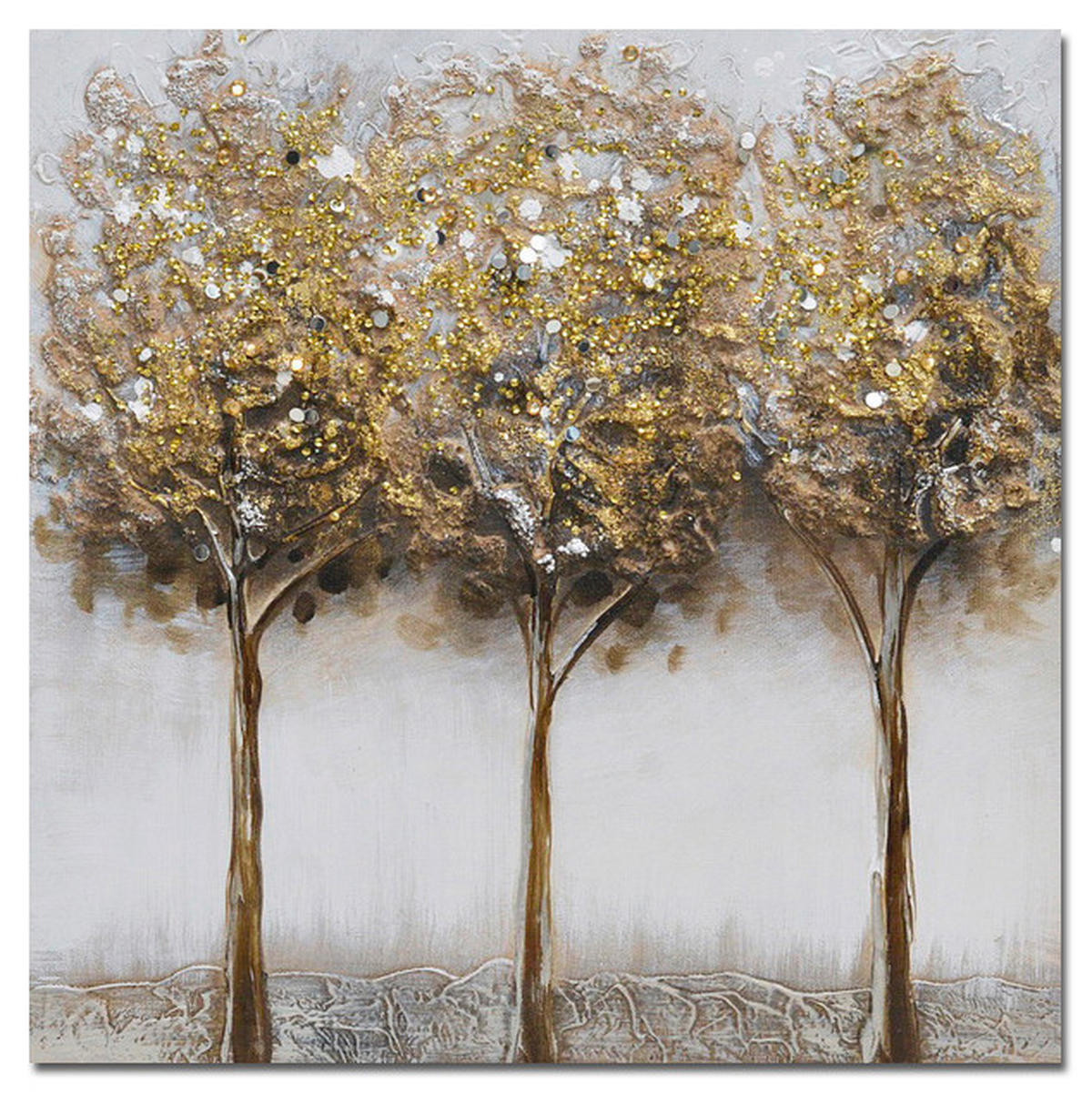 ÖLGEMÄLDE Bäume 30/30 cm  - Goldfarben/Hellgrau, Design, Holz/Kunststoff (30/30cm) - Monee
