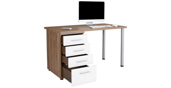 Schreibtisch mit Stauraum B 130cm H 72cm Avensis New - Eichefarben/Weiß, KONVENTIONELL, Holzwerkstoff (130/72/61,9cm) - Luca Bessoni