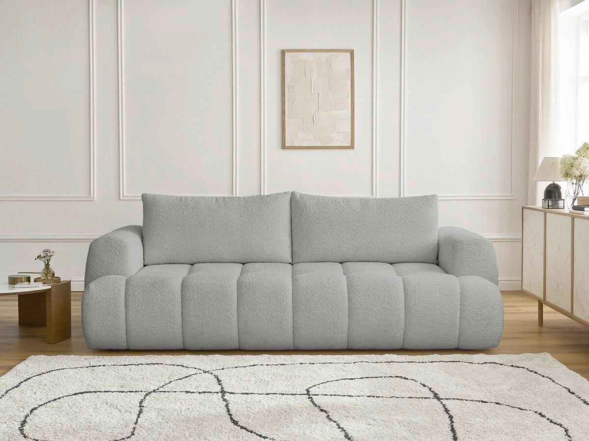 SCHLAFSOFA FUJI Bouclé Hellgrau  inkl.  - Hellgrau/Schwarz, MODERN, Kunststoff/Textil (251/113/88cm)