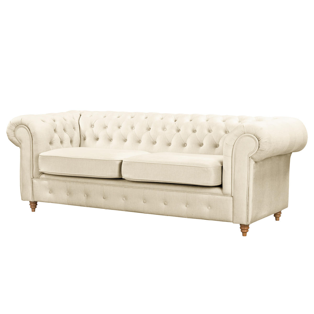 3-SITZER-SOFA Laura Mikrofaser Creme  - Creme/Braun, Design, Holz/Textil (218/75/91cm) - P & B