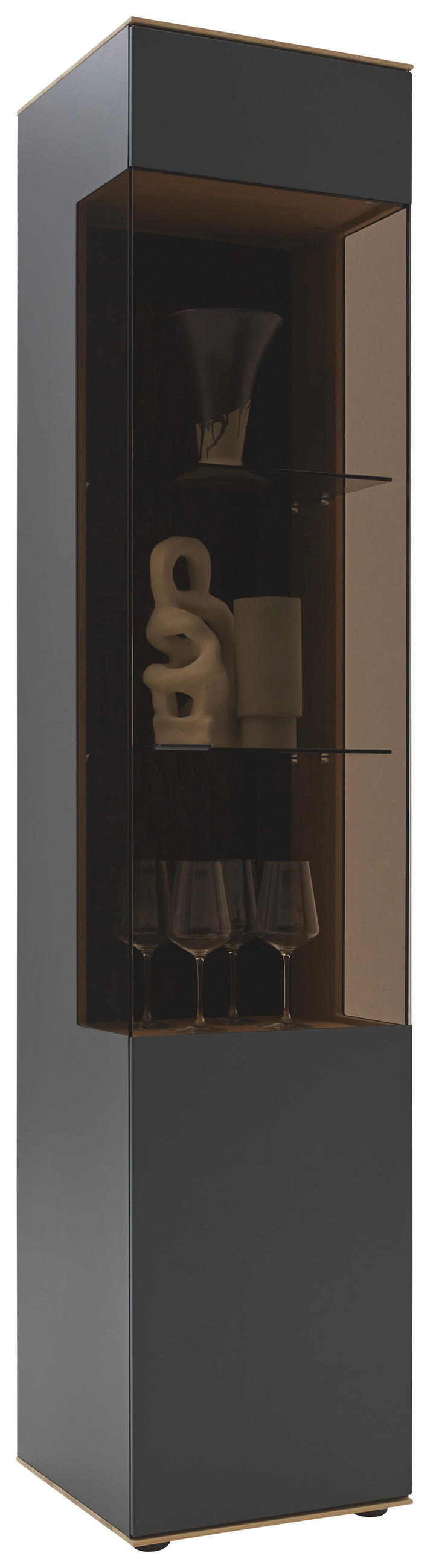 VITRINE  in vollmassiv Kerneiche Anthrazit, Eichefarben - Eichefarben/Anthrazit, Natur, Glas/Holz (43/205/44cm) - Valnatura