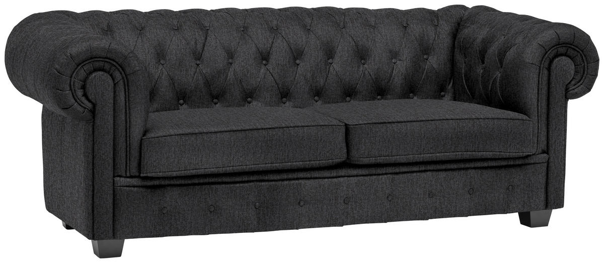 CHESTERFIELD-SOFA in Webstoff Dunkelgrau  - Wengefarben/Dunkelgrau, LIFESTYLE, Holz/Textil (206/76,5/96cm) - Landscape