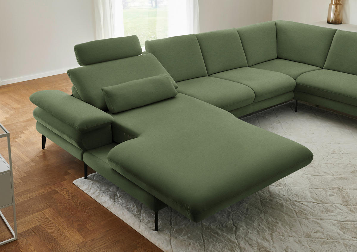 WOHNLANDSCHAFT Chenille, Flachgewebe Grün  - Schwarz/Grün, Design, Textil/Metall (180/344/208cm) - Dieter Knoll