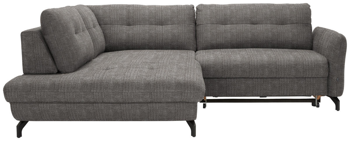 ECKSOFA in Flachgewebe, Leinenoptik Taupe  - Taupe/Schwarz, Design, Textil/Metall (208/247cm) - Xora
