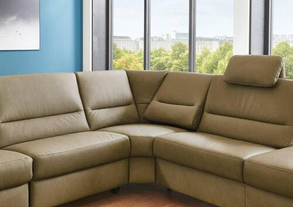 ECKSOFA in Echtleder Grün  - Alufarben/Grün, Konventionell, Leder/Metall (290/249cm) - Beldomo Premium
