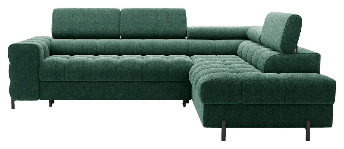 ECKSOFA FERUCCE Dunkelgrün Teddystoff Bettkasten, Kopfteilverstellung  - Dunkelgrün/Schwarz, Design, Textil/Metall (276/200cm) - MID.YOU