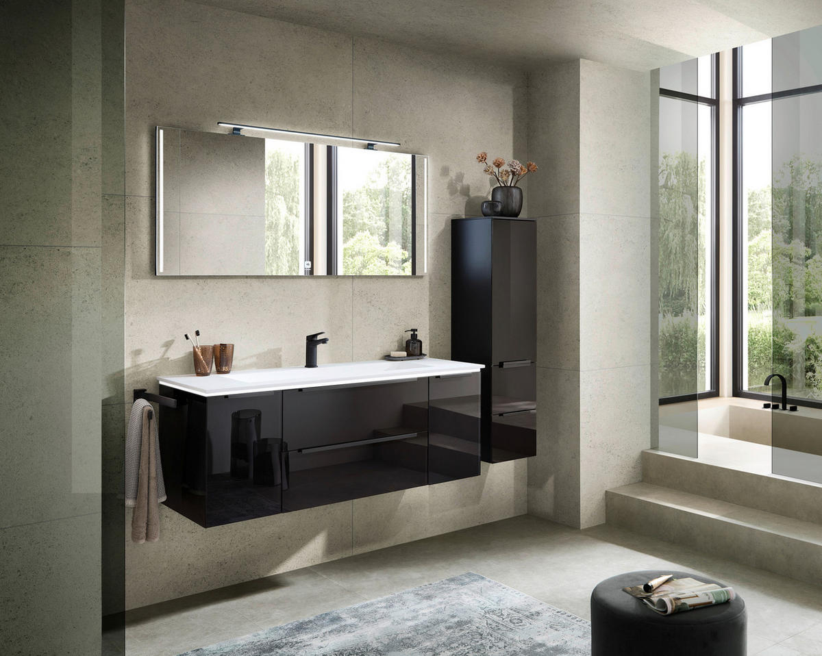 WASCHTISCHKOMBI 132 cm  - Schwarz/Weiß, Design, Glas/Holzwerkstoff (132cm) - Leonardo Living