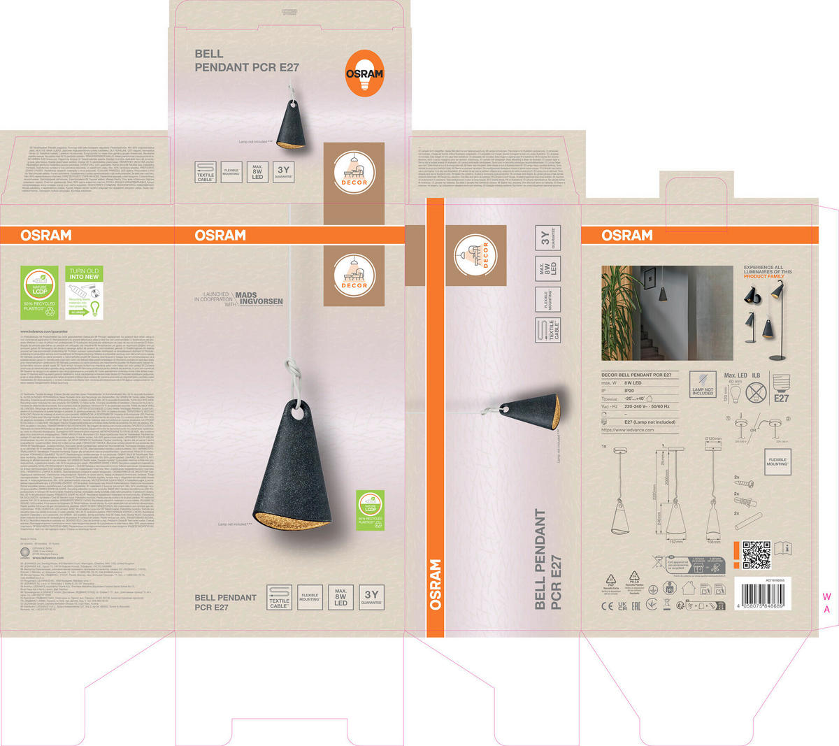 HÄNGELEUCHTE 15,2/10,6/122 cm  - Schwarz, Basics, Kunststoff/Metall (15,2/10,6/122cm) - Osram