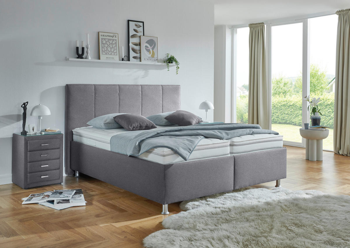 POLSTERBETT 160/200 cm,  in Grau, Matratze, gepolstertes Kopfteil, Lattenrost, Bettkasten, H2 + H3 = mittel + fest  - Alufarben/Weiß, KONVENTIONELL, Holz/Holzwerkstoff (160/200cm) - Beldomo - Sleep