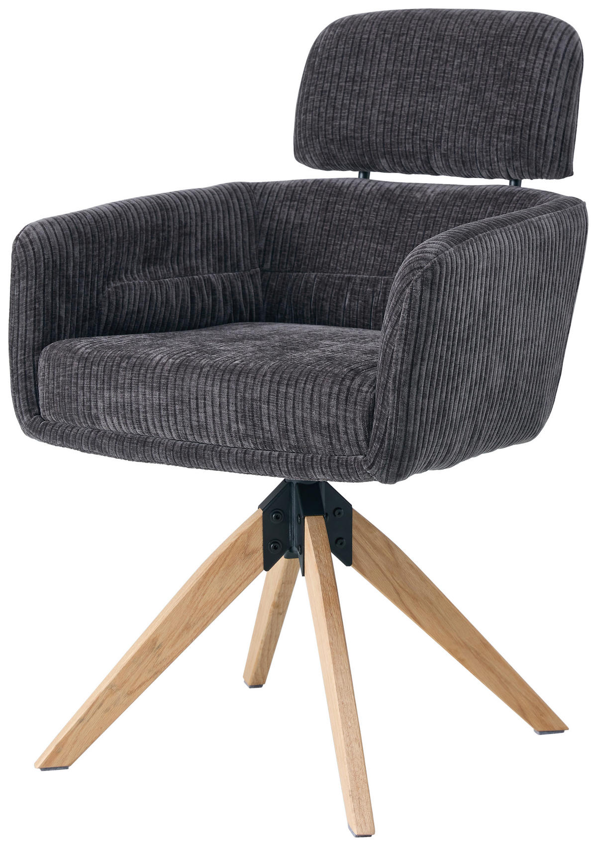 ARMLEHNSTUHL  Sitzfläche 360° drehbar Chenille  Anthrazit  - Anthrazit/Naturfarben, KONVENTIONELL, Holz/Textil (60/90/69cm) - Livetastic