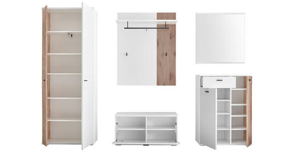GARDEROBE 5-teilig in 260/198/37 cm - Eichefarben/Weiß, Design, Holzwerkstoff (260/198/37cm) - Voleo