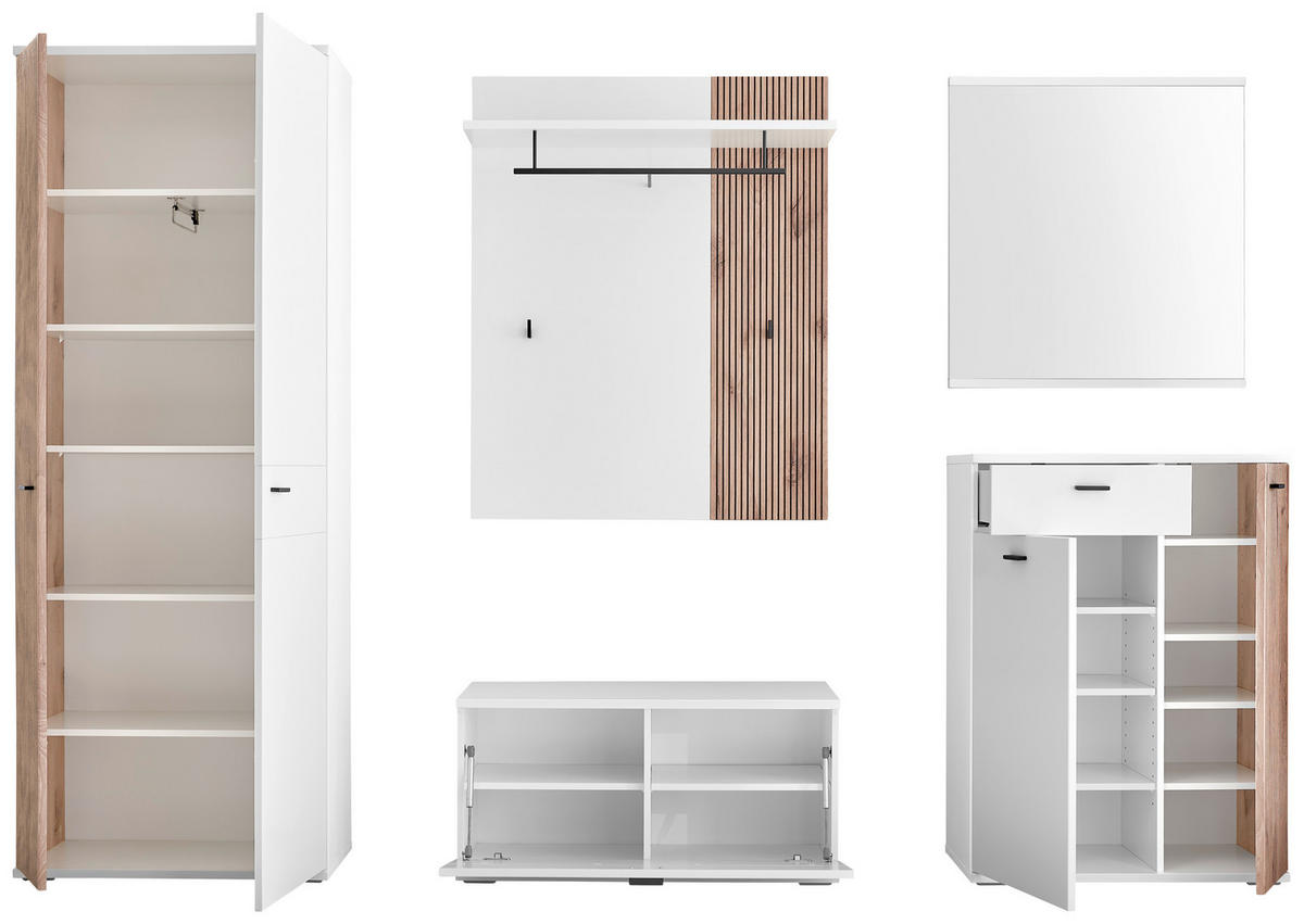 GARDEROBE 5-teilig  in 260/198/37 cm  - Weiss/Eichefarben, Design, Holzwerkstoff (260/198/37cm) - Voleo