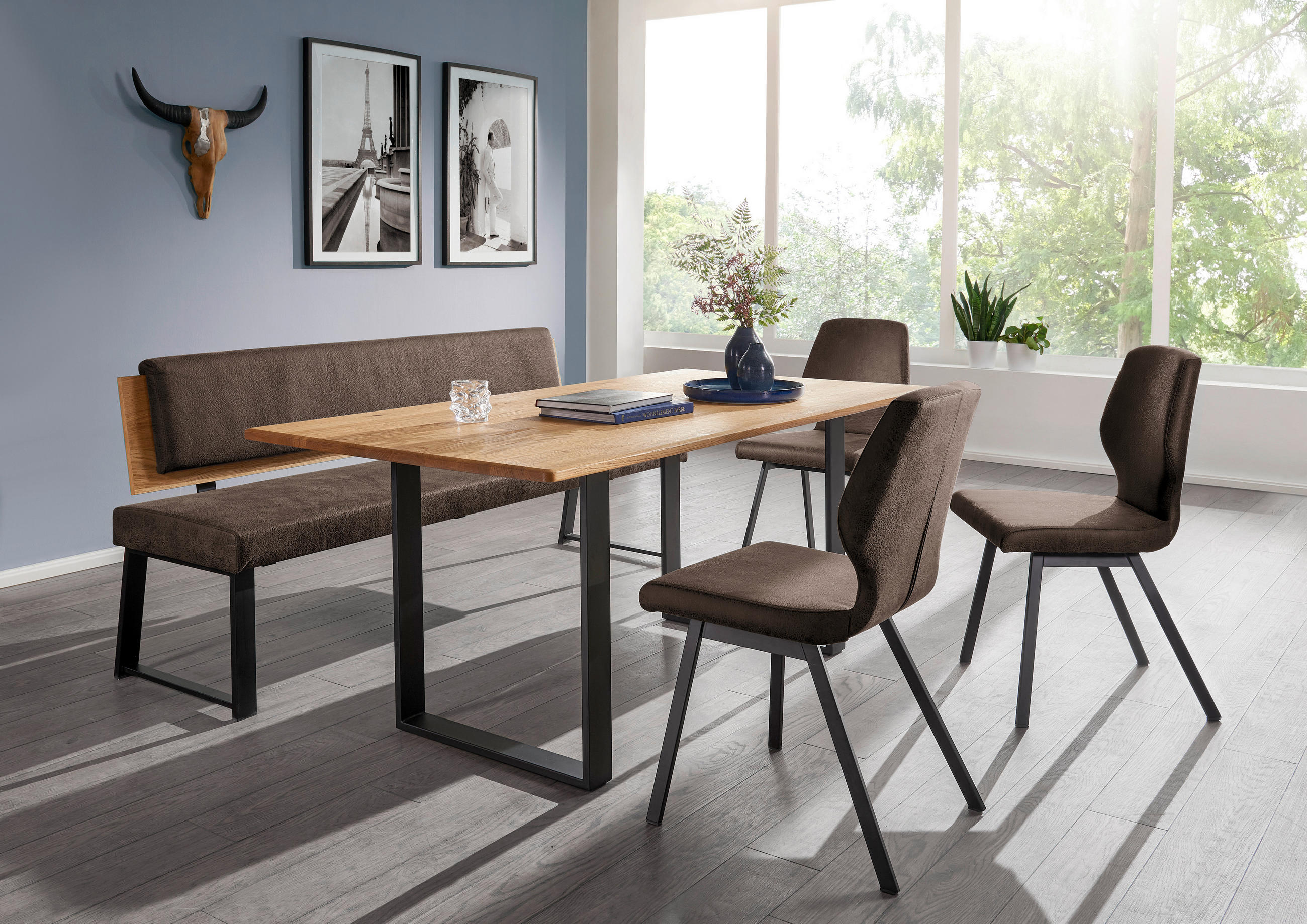 SITZBANK 200/85/60 cm  in Hellbraun  - Hellbraun/Schwarz, MODERN, Holz/Textil (200/85/60cm) - Venda