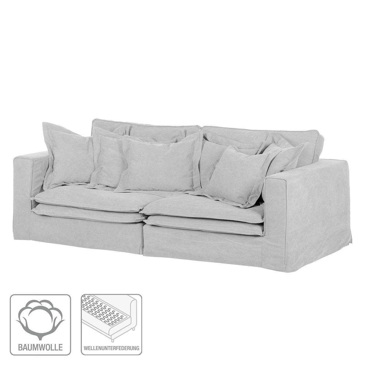 3-SITZER-SOFA Webstoff Hellgrau  - Hellgrau/Schwarz, Design, Kunststoff/Textil (238/90/119cm) - P & B