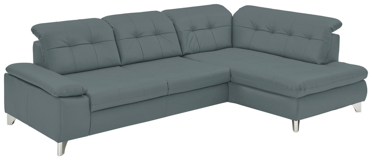 ECKSOFA in Echtleder Blaugrau  - Blaugrau/Alufarben, Design, Leder/Metall (309/211cm) - Beldomo Speed