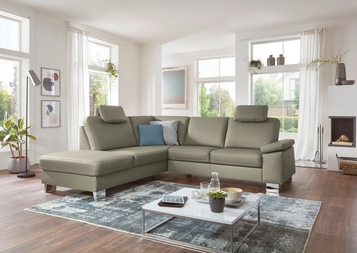 ECKSOFA  in Echtleder Grau  235/248 cm  - Alufarben/Grau, Design, Leder/Metall (235/248cm) - Beldomo Premium