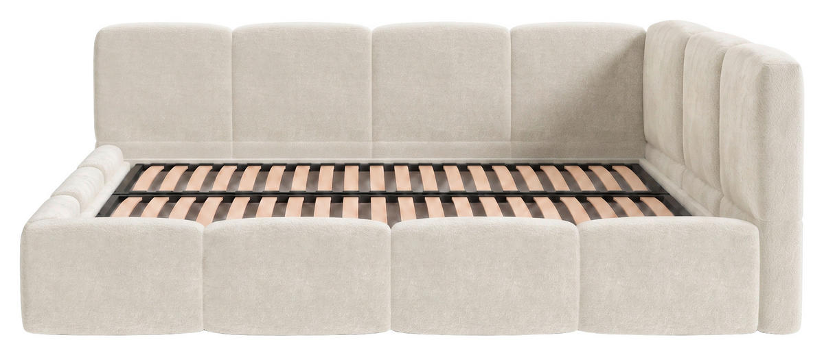 POLSTERBETT 140/200 cm,  in Beige, Lattenrost, Bettkasten,  - Beige/Schwarz, Design, Holz/Textil (140/200cm) - Chameo