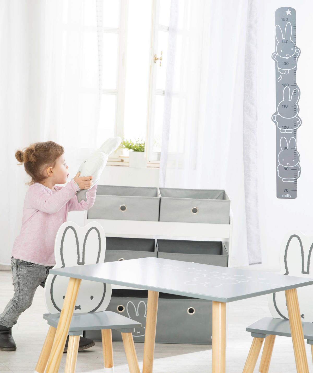 KINDERREGAL Miffy Grau, Weiß  - Weiß/Grau, Basics, Holzwerkstoff/Textil (63,5/67/29,5cm) - Roba