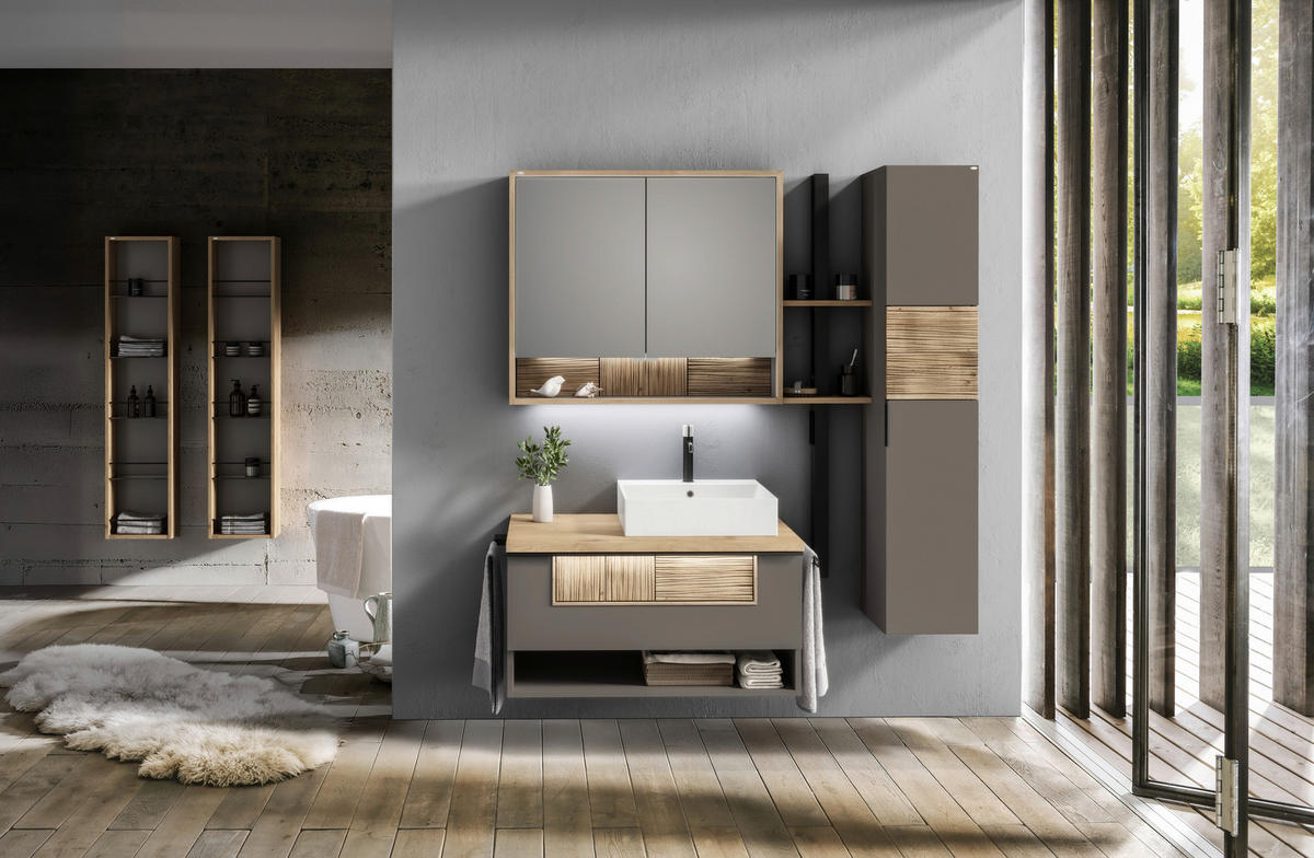 BADEZIMMER 3-teilig  in 128,5 cm  - Wildeiche/Schwarz, LIFESTYLE, Glas/Holz (128,5cm) - Voglauer